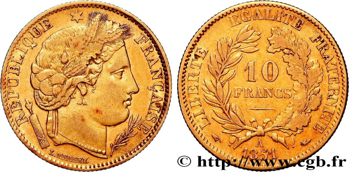10 francs or Cérès, IIe République 1851 Paris F.504/3 TB+ 