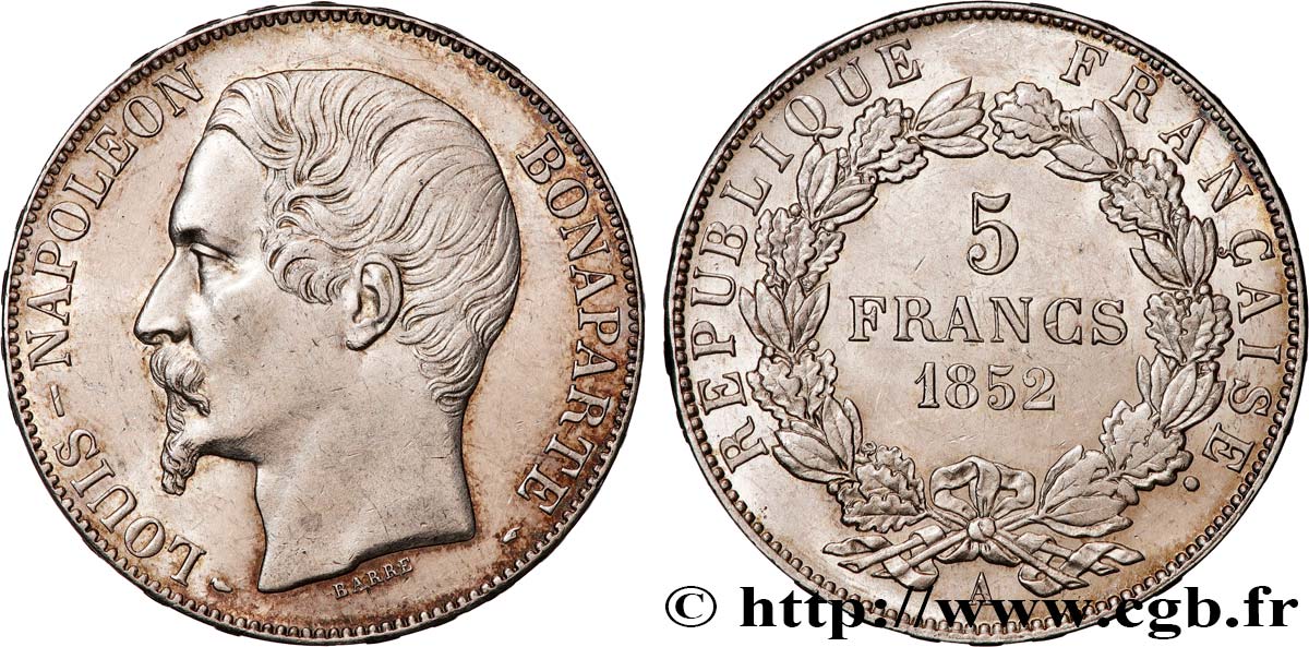 5 francs Louis-Napoléon, 2ème type 1852 Paris F.329/2 VZ 