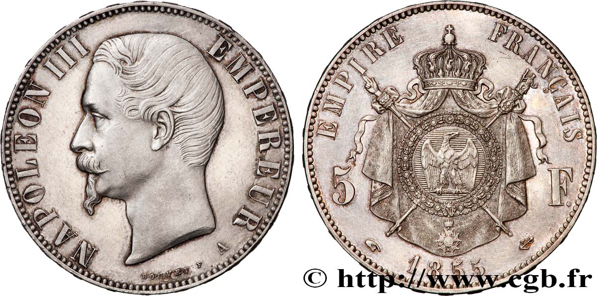 5 francs Napoléon III, tête nue 1855 Paris F.330/3 SUP+ 