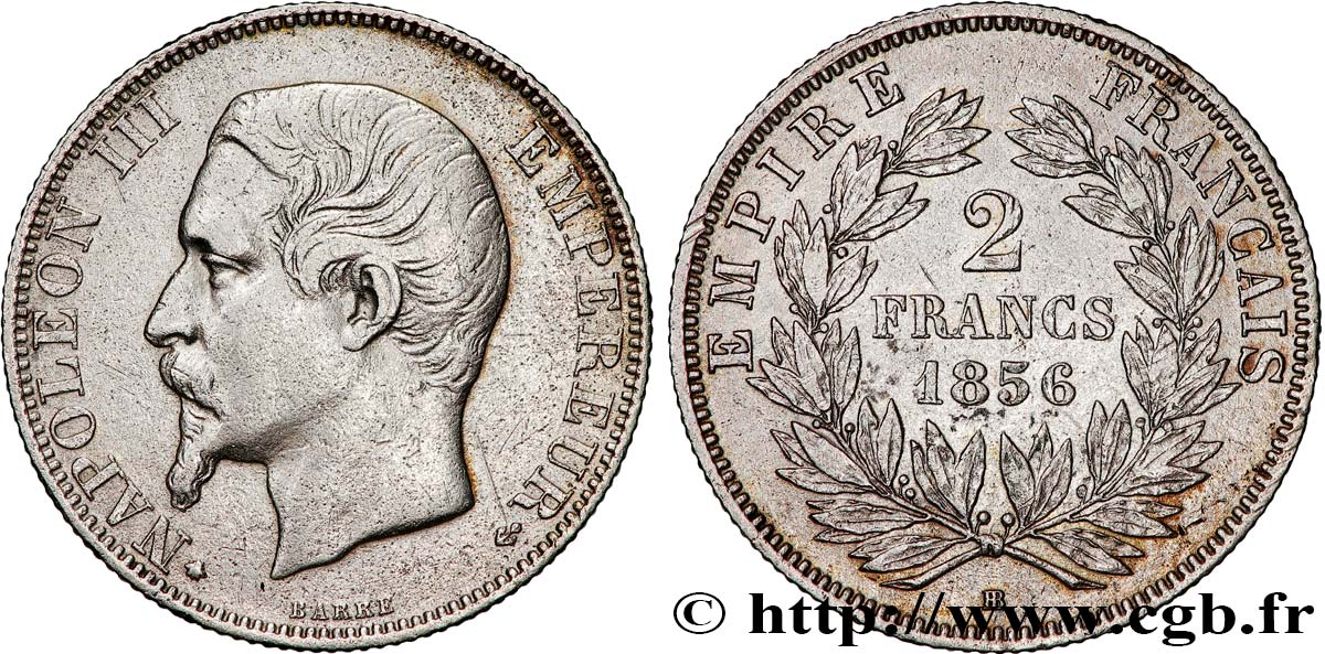 2 francs Napoléon III, tête nue, petit BB 1856 Strasbourg F.262/7 MBC 