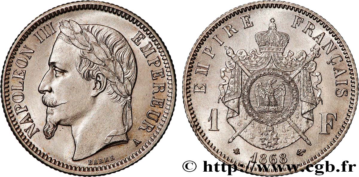 1 franc Napoléon III, tête laurée 1868 Paris F.215/10 MS 