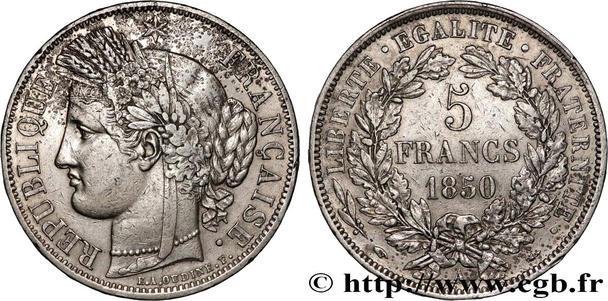 5 francs Cérès, IIe République 1850 Paris F.327/4 VF 