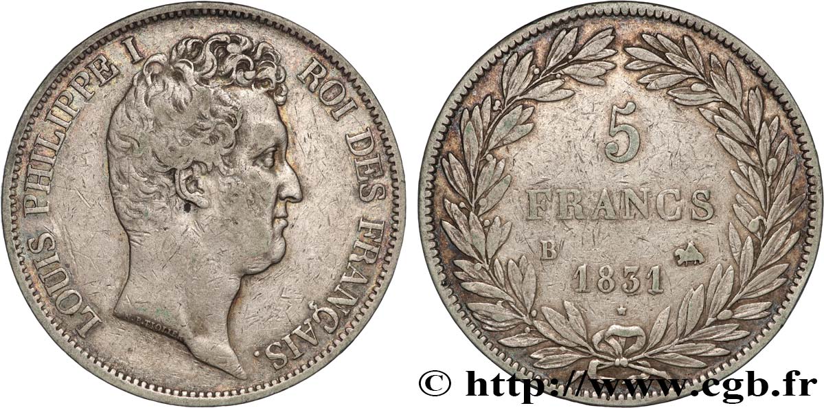 5 francs type Tiolier avec le I, tranche en creux 1831 Rouen F.315/15 q.BB 