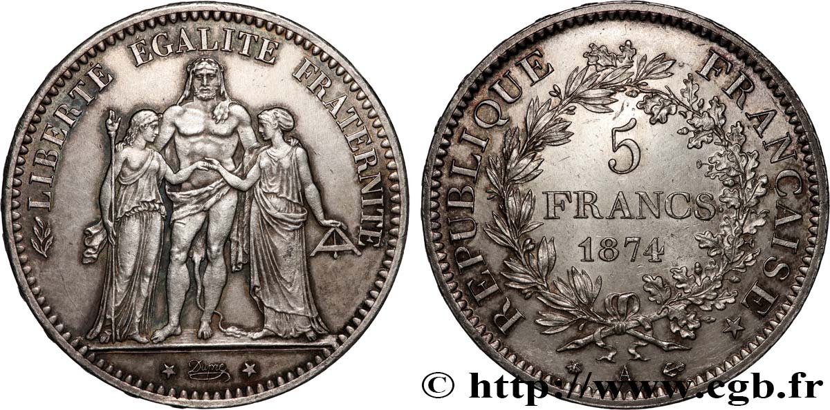 5 francs Hercule 1874 Paris F.334/12 SUP 
