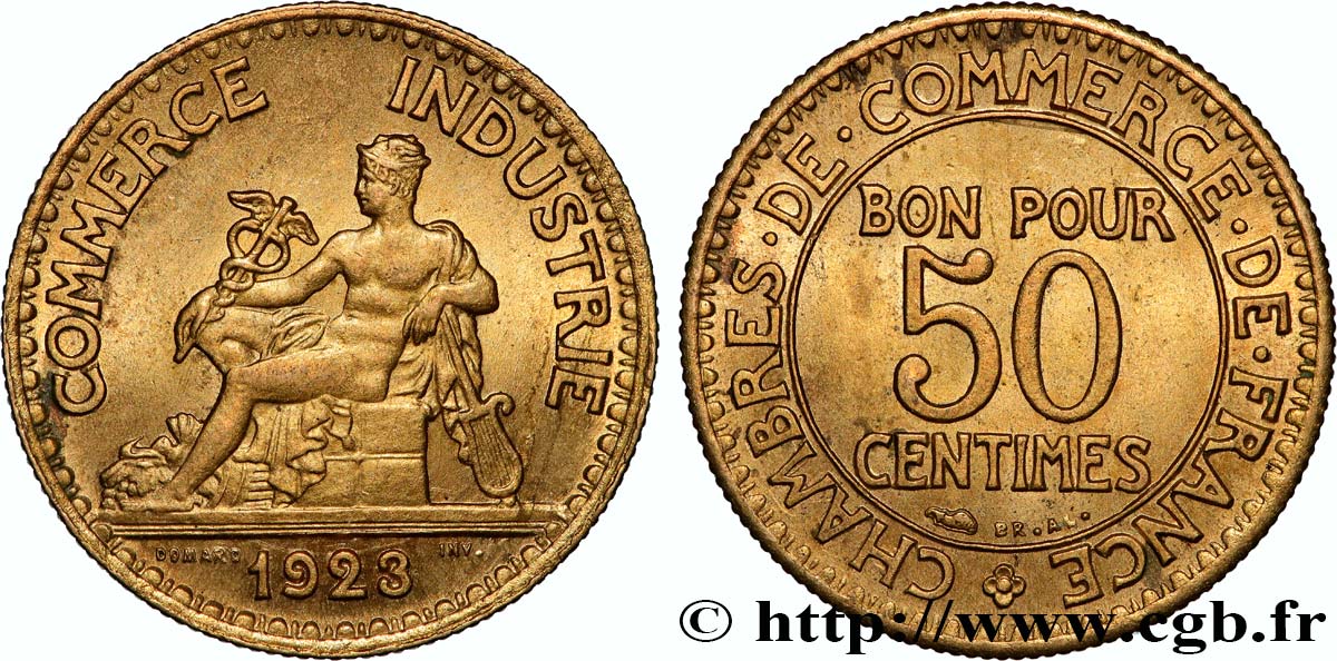 50 centimes Chambres de Commerce 1923 Paris F.191/5 VZ+ 