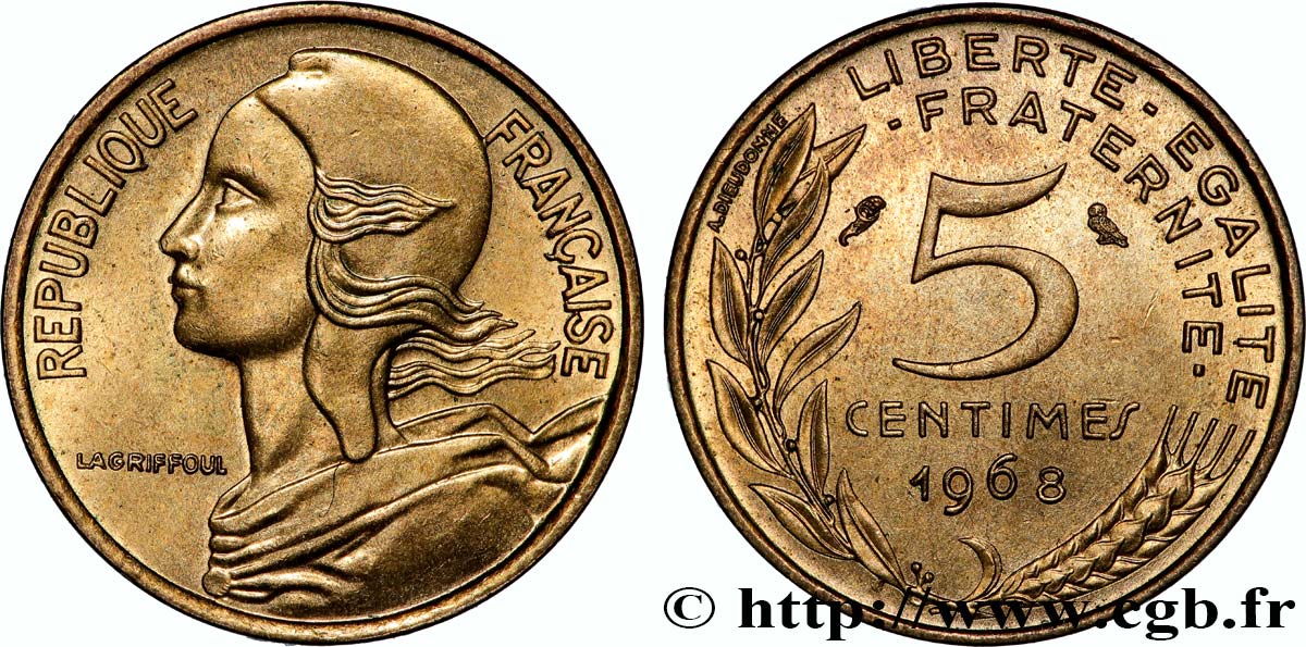 5 centimes Marianne 1968 Paris F.125/4 SPL+ 