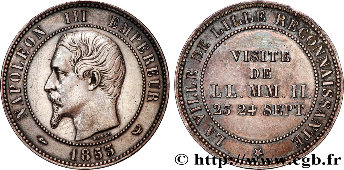 Module de dix centimes, Visite impériale à Lille les 23 et 24 septembre 1853 1853 Lille VG.3366  TTB 
