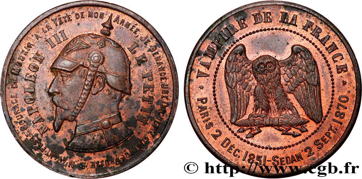 Médaille satirique Cu 32, type C “Chouette monétaire” 1870 s.l. Schw.C2b  AU 