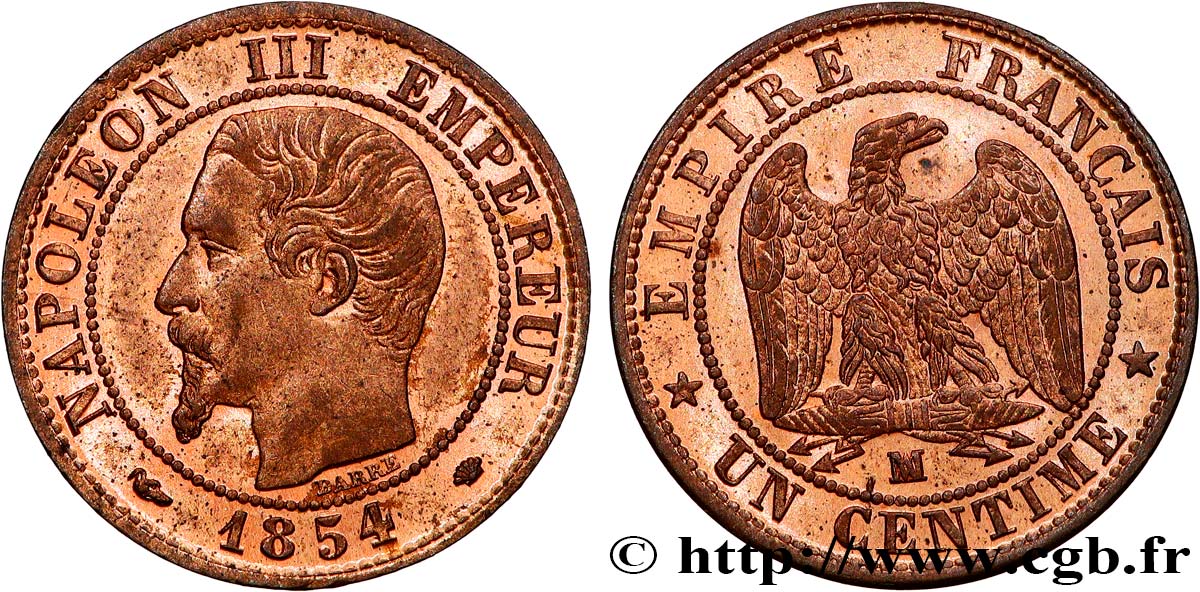 Un centime Napoléon III, tête nue 1854 Marseille F.102/14 fST63 