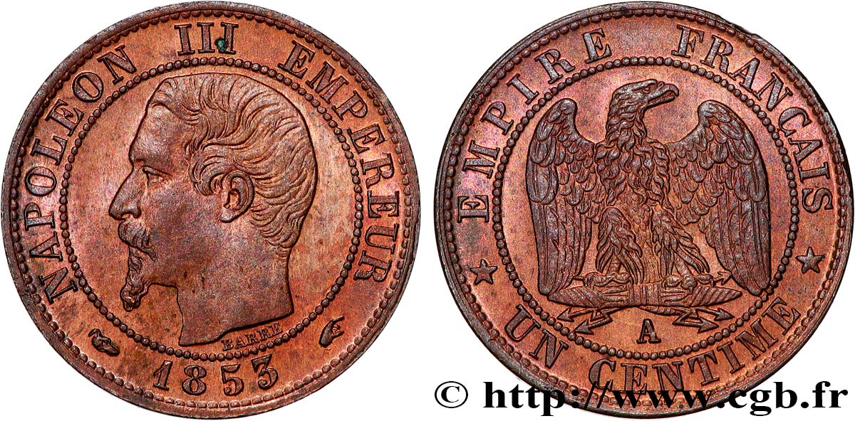 Un centime Napoléon III, tête nue 1853 Paris F.102/1 SC63 