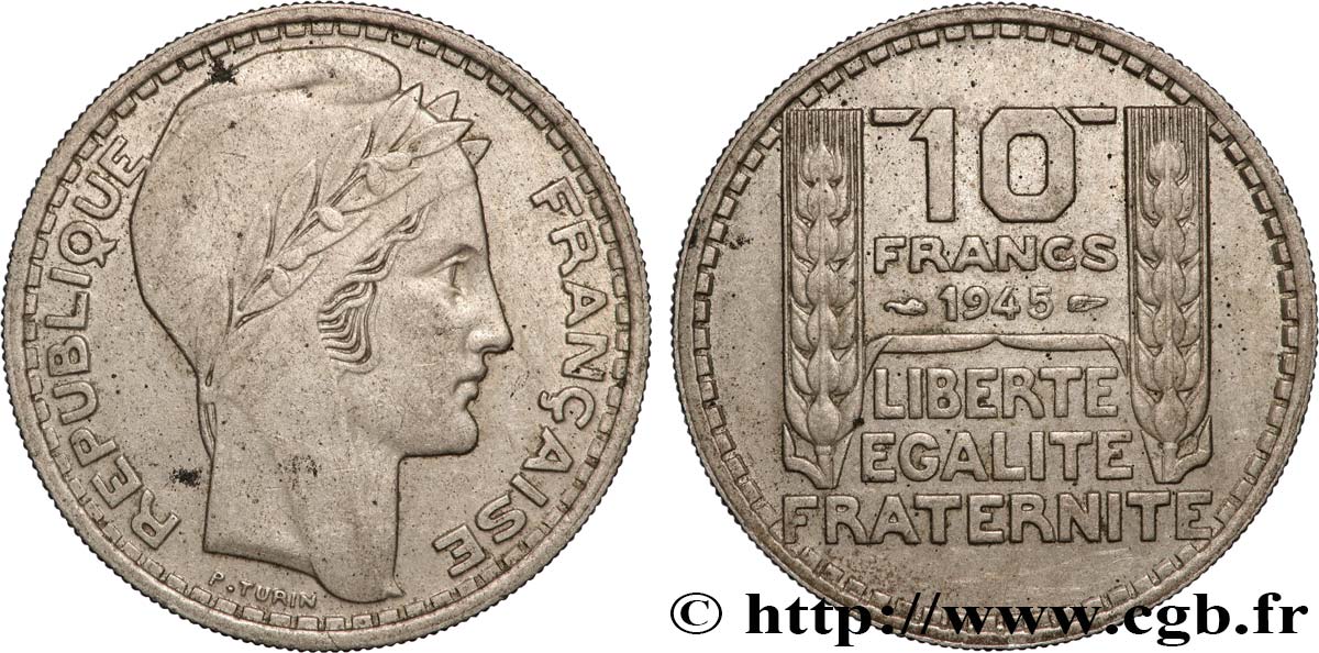 10 francs Turin, grosse tête, rameaux longs 1945  F.361/2 SS 