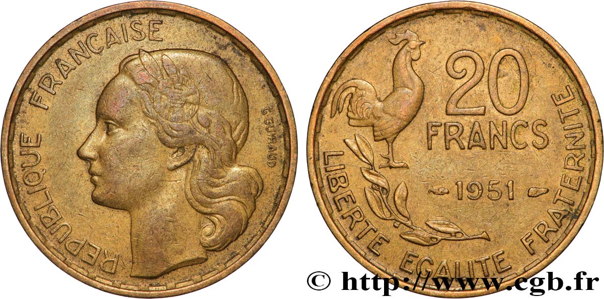 20 francs G. Guiraud 1951  F.402/7 fVZ 