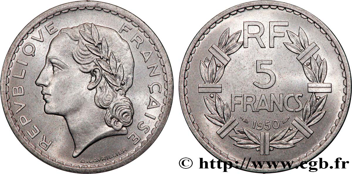 5 francs Lavrillier, aluminium 1950  F.339/20 SPL 