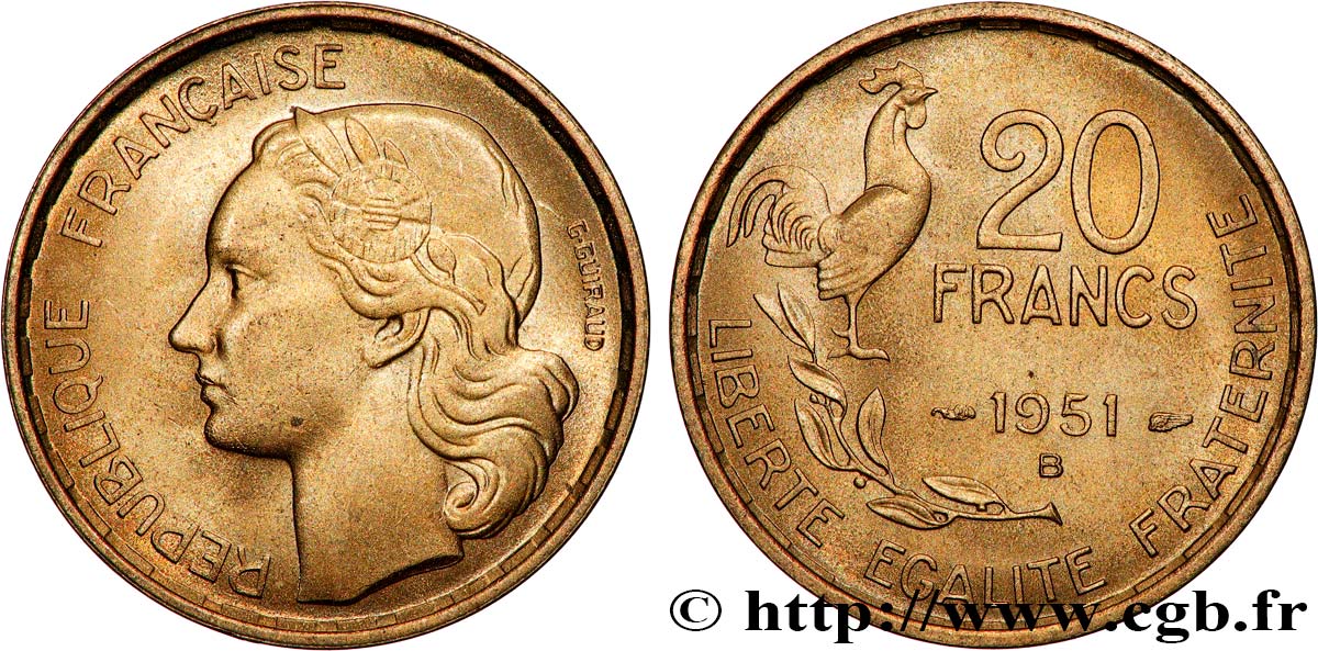 20 francs G. Guiraud 1951 Beaumont-Le-Roger F.402/8 SPL63 