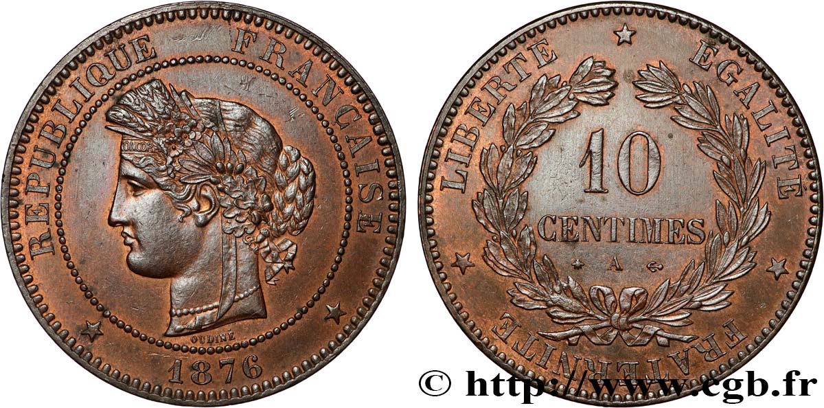 10 centimes Cérès 1876 Paris F.135/16 VZ 