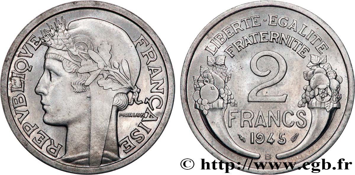 2 francs Morlon, aluminium 1945 Beaumont-Le-Roger F.269/6 SPL 