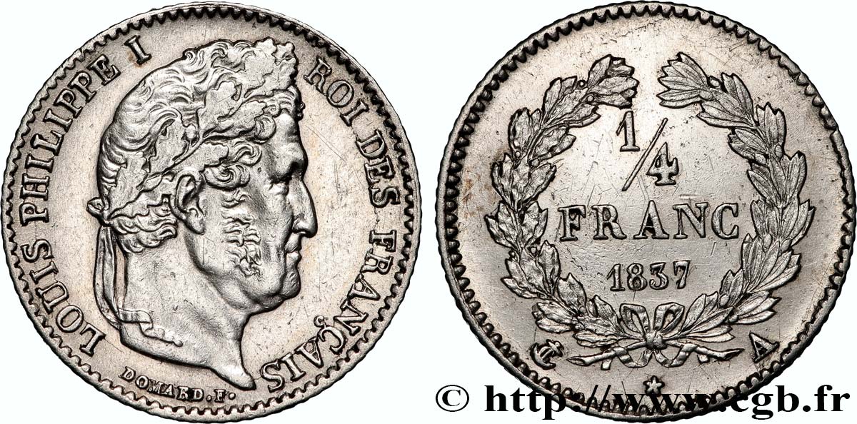 1/4 franc Louis-Philippe 1837 Paris F.166/63 TTB+ 