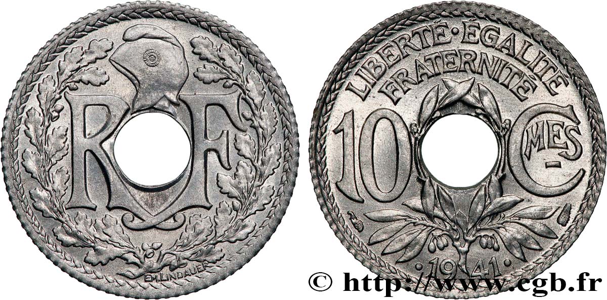 10 centimes Lindauer en zinc, Cmes souligné et millésime avec points 1941  F.140/2 FDC66 