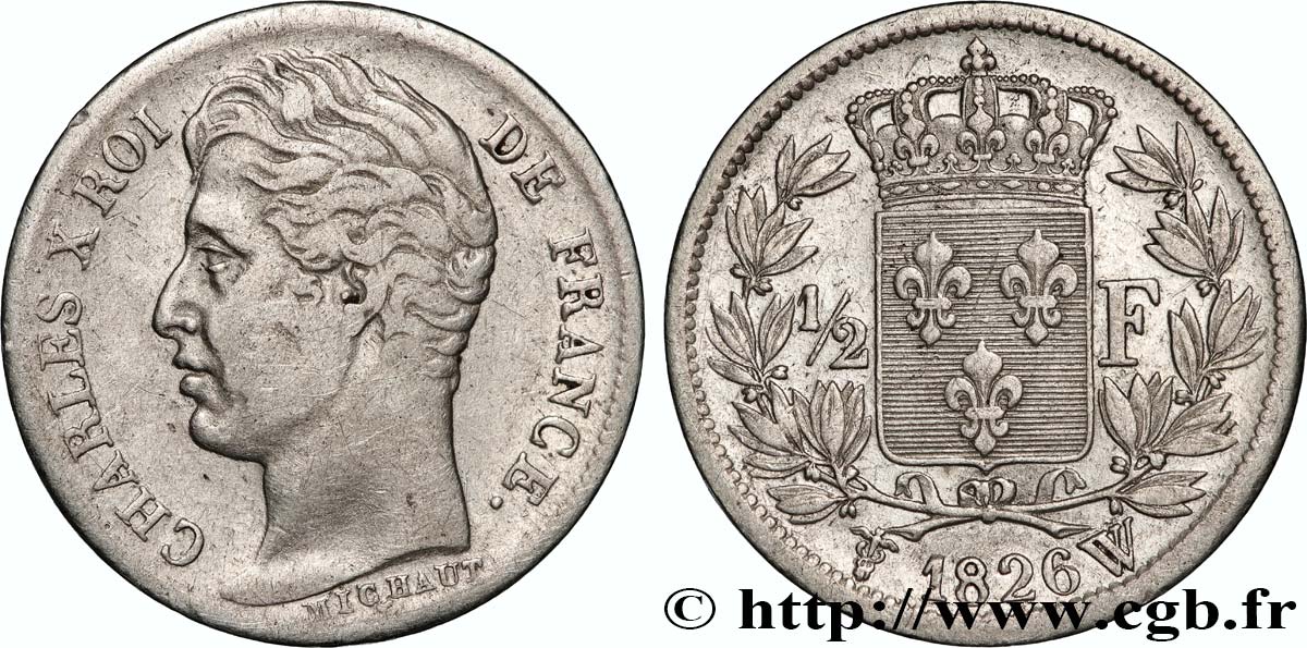 1/2 franc Charles X 1826 Lille F.180/12 fSS 