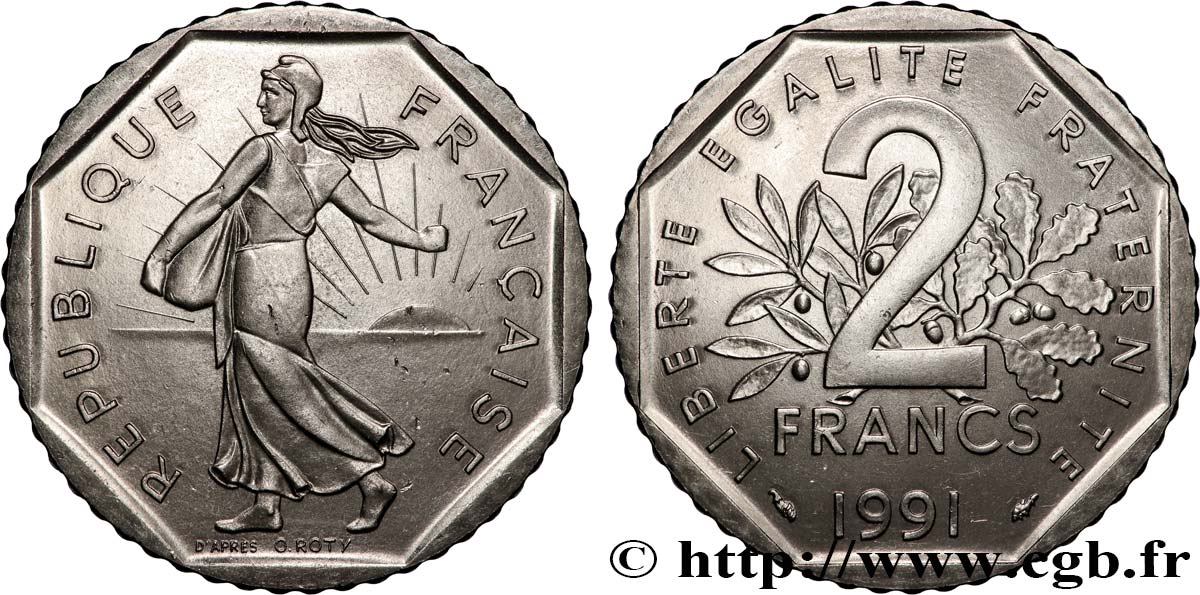 2 francs Semeuse, nickel, frappe monnaie 1991 Pessac F.272/15 MS62 