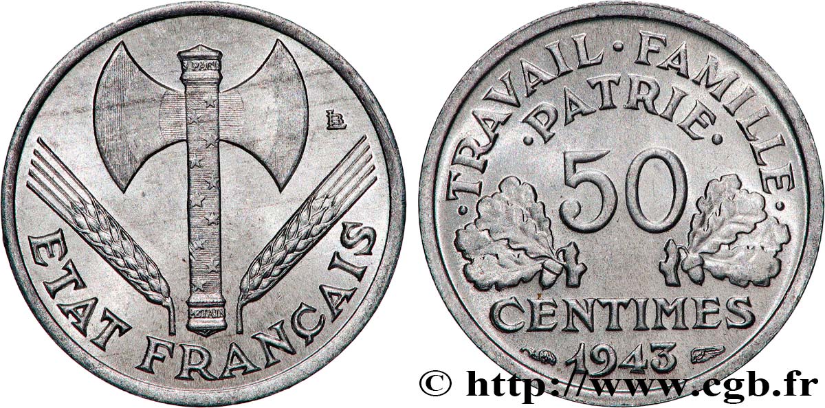 50 centimes Francisque, légère 1943  F.196/2 SPL63 
