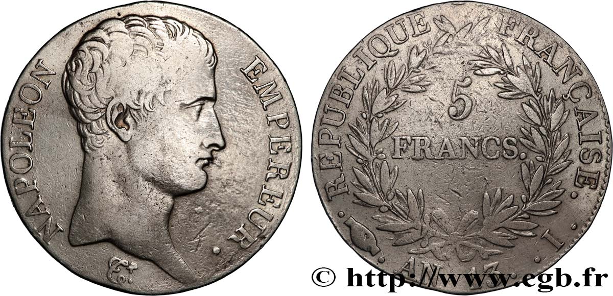 5 francs Napoléon Empereur, Calendrier révolutionnaire 1805 Limoges F.303/9 VF 