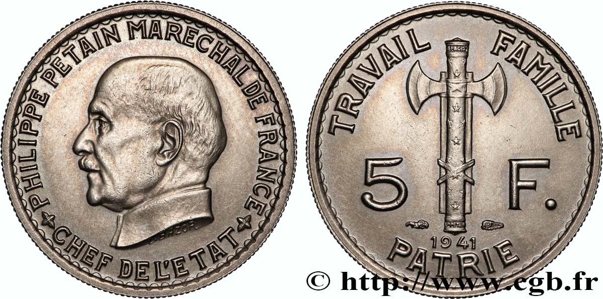 5 francs Pétain 1941  F.338/2 SPL+ 
