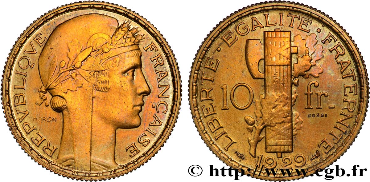 Concours de 10 francs, essai de Morlon en bronze-aluminium 1929 Paris GEM.166 3 TTB+ 