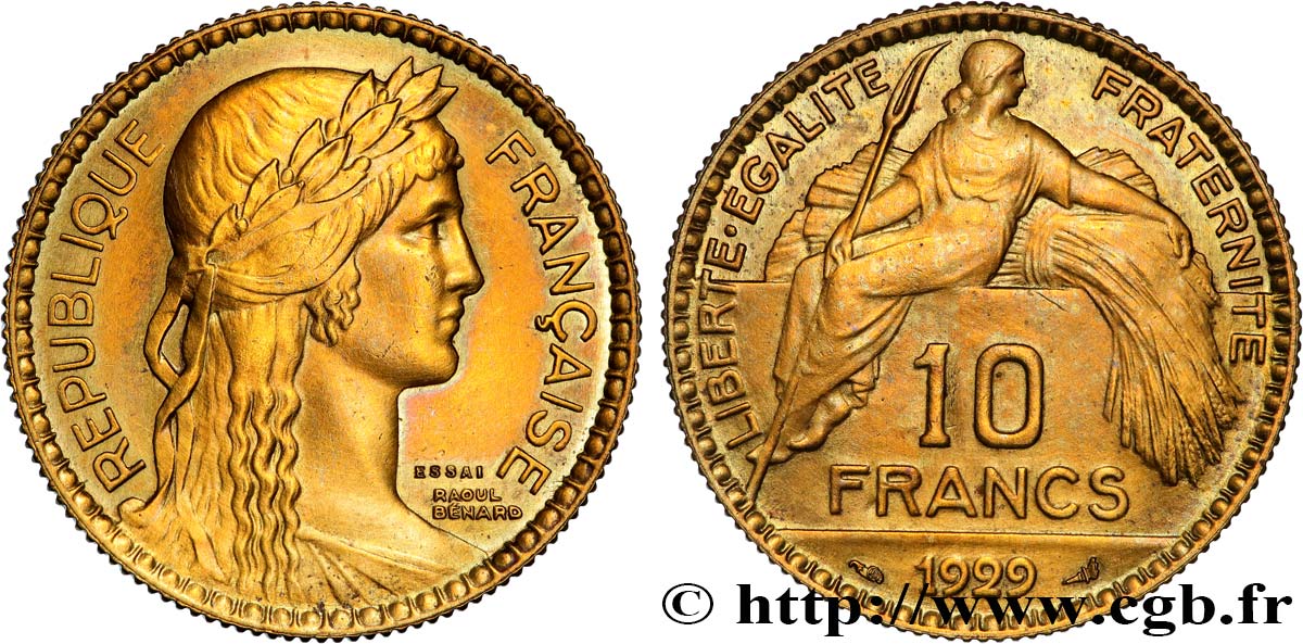 Concours de 10 francs, essai de Bénard en bronze-aluminium 1929  GEM.162 3 AU 