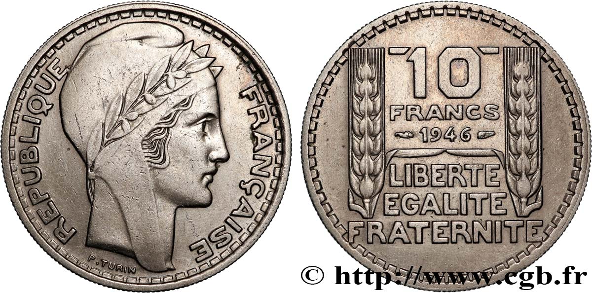 10 francs Turin, grosse tête, rameaux longs 1946 Paris F.361/3 AU 