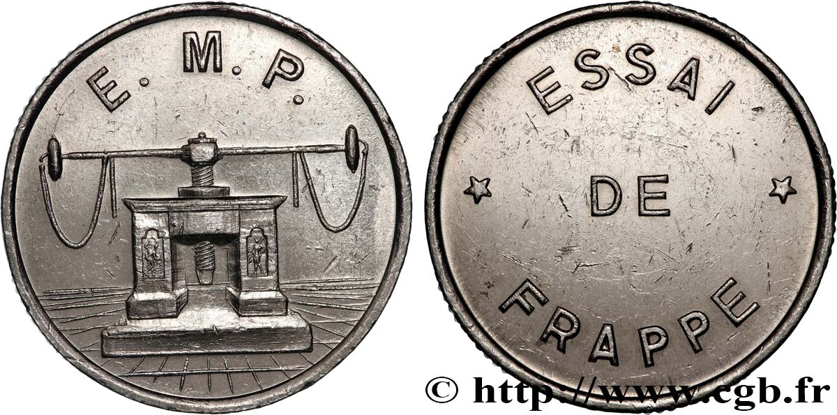 Essai de frappe de 10 francs Jimenez, grand module, cinq séries de cannelures n.d. Pessac GEM.194 6 AU 