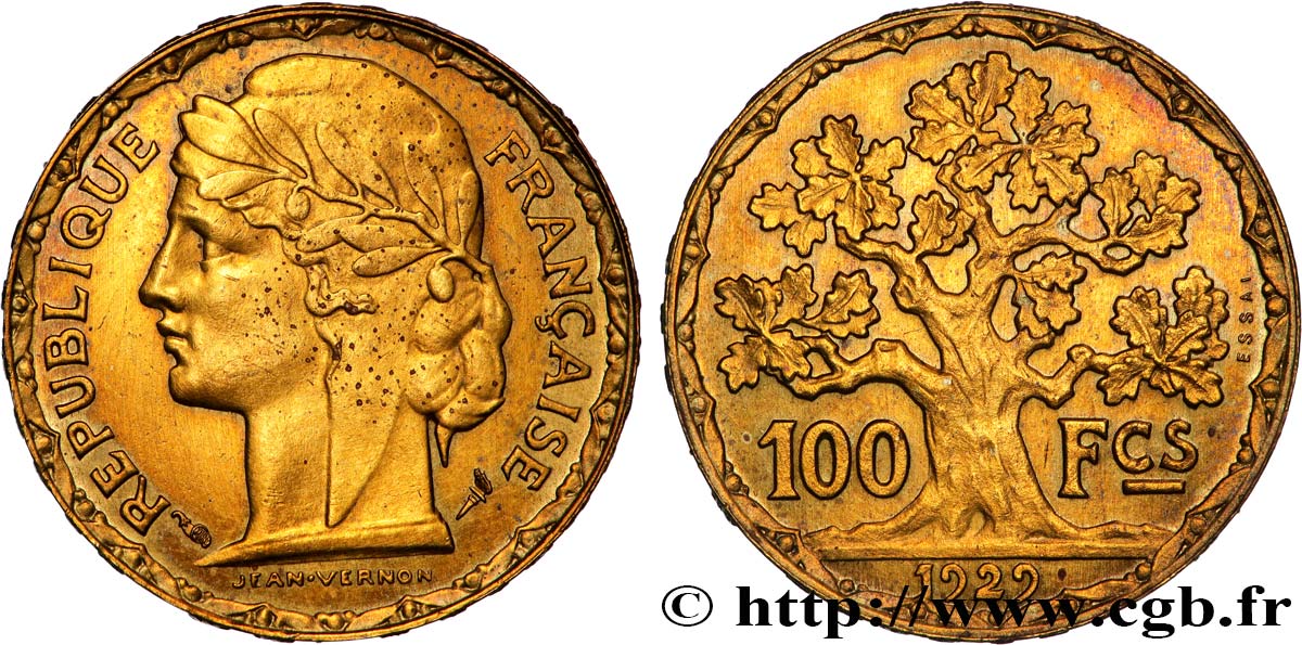 Concours de 100 francs or, essai de Vernon en bronze-aluminium 1929 Paris GEM.284 4 SPL 