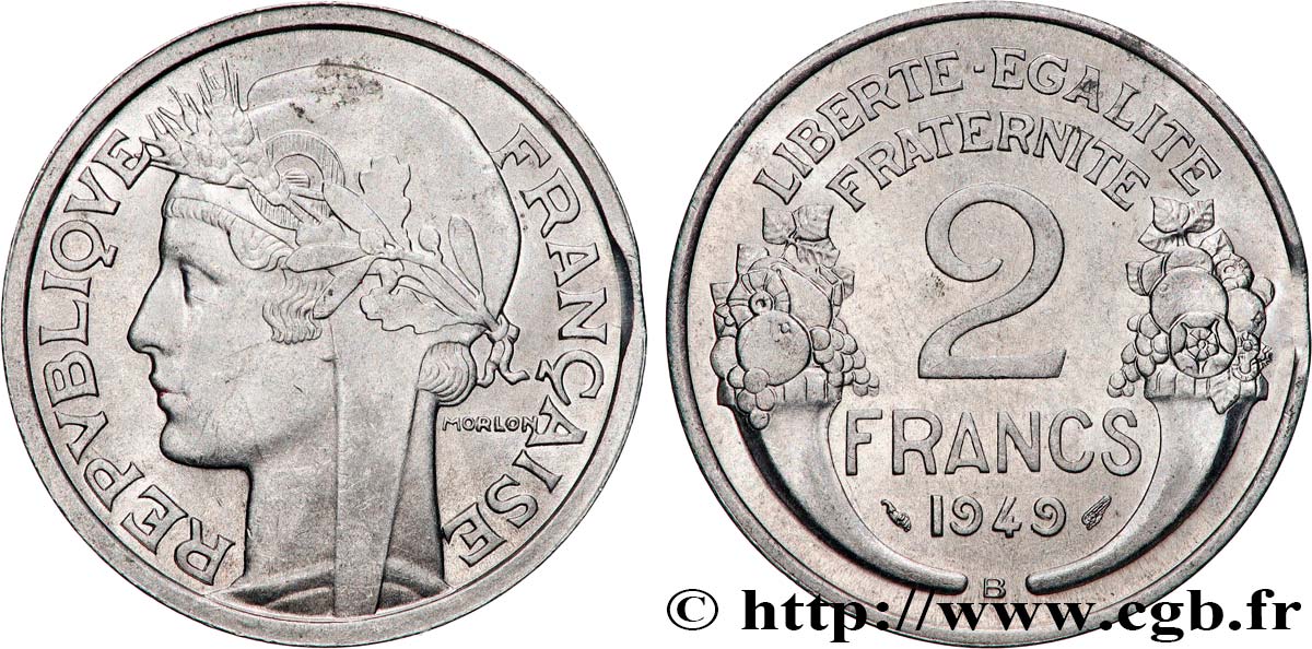 2 francs Morlon, aluminium, flan clippé 1949 Beaumont-Le-Roger F.269/15 var. AU 