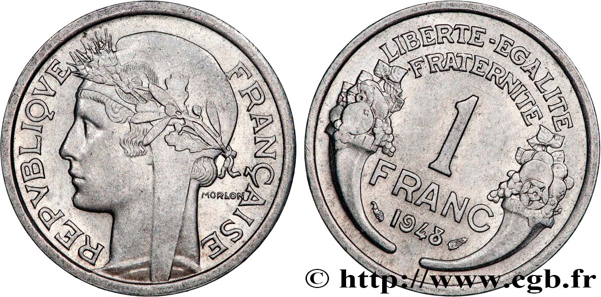 1 franc Morlon, légère, Fautée coins tournés +4 min/+24° 1948  F.221/13 var. MS 