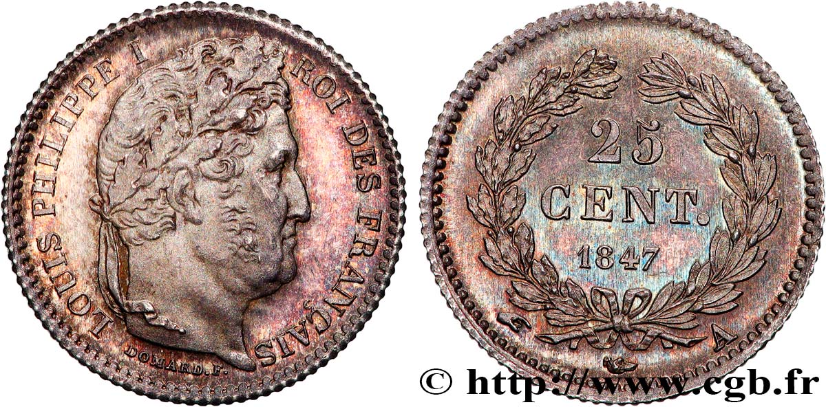 25 centimes Louis-Philippe 1847 Paris F.167/9 SUP62 