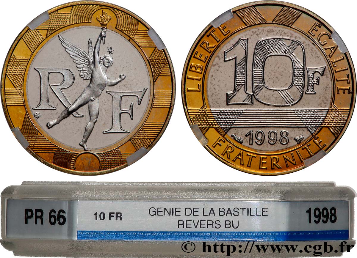 10 francs Génie de la Bastille, Avers BE / Revers BU 1998 Pessac F.375/15 var. MS66 GENI