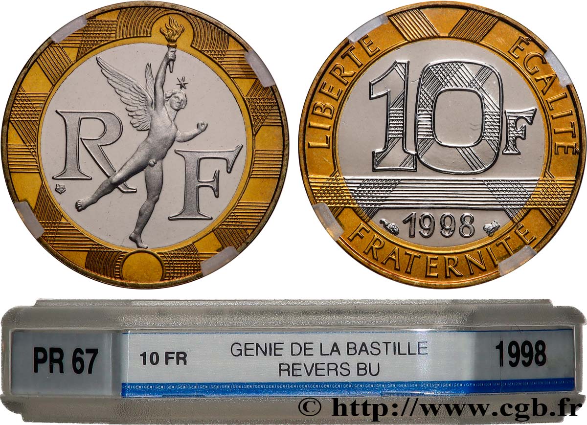 10 francs Génie de la Bastille, Avers BE / Revers BU 1998 Pessac F.375/15 var. ST67 GENI