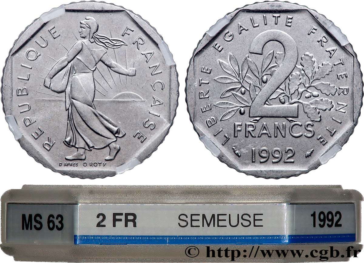 2 francs Semeuse, nickel 1992 Pessac F.272/17 MS63 GENI