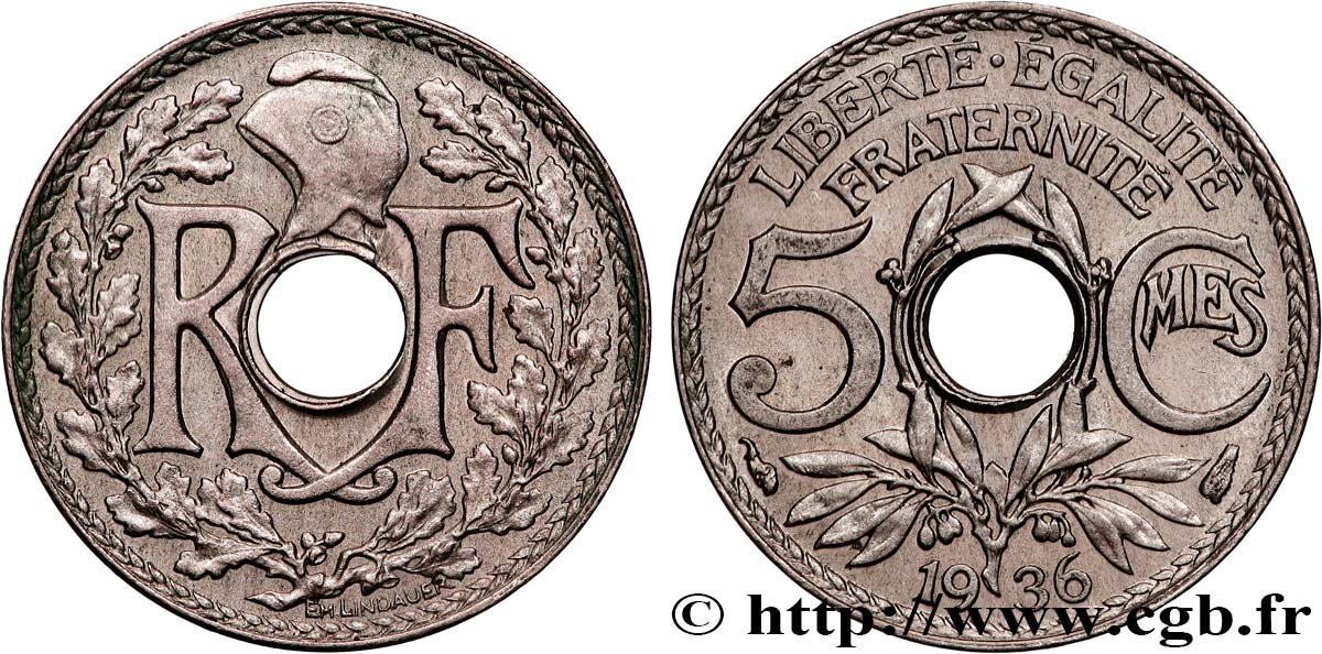5 centimes Lindauer, petit module 1936  F.122/19 SUP+ 