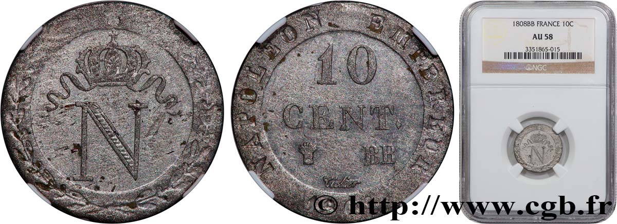 10 cent. à l N couronnée 1808 Strasbourg F.130/4 SPL58 NGC