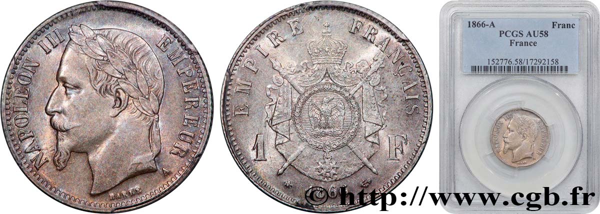 1 franc Napoléon III, tête laurée 1866 Paris F.215/3 AU58 PCGS