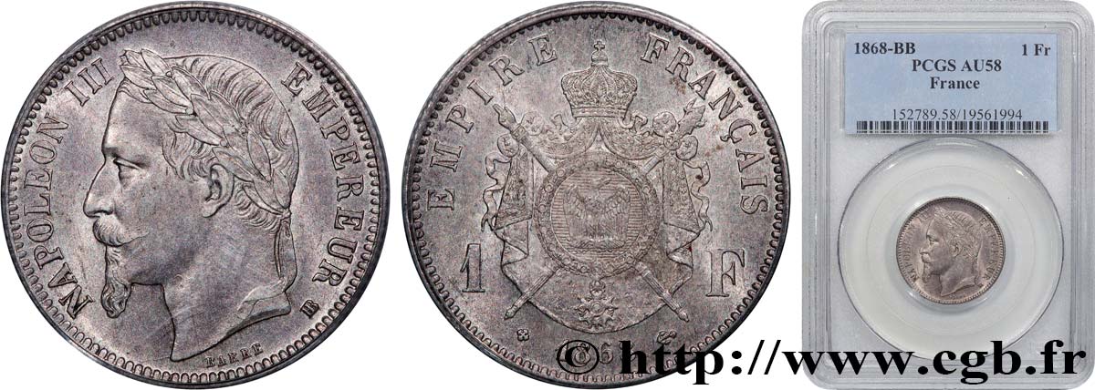 1 franc Napoléon III, tête laurée 1868 Strasbourg F.215/11 VZ58 PCGS