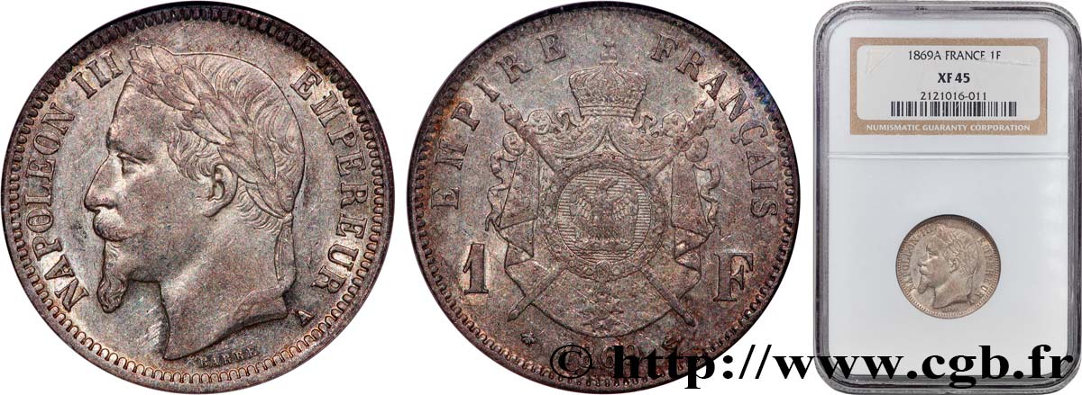 1 franc Napoléon III, tête laurée 1869 Paris F.215/14 XF45 NGC