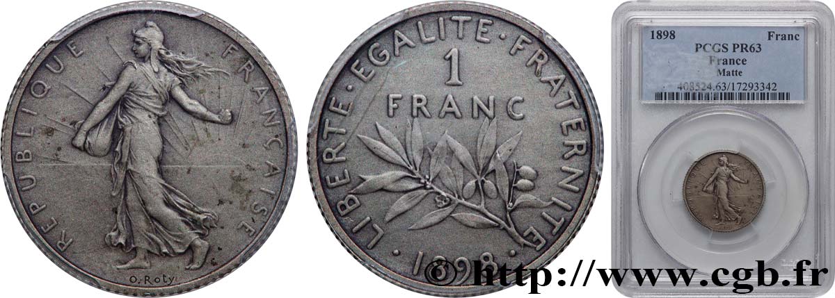 1 franc Semeuse, flan mat, vieil argent 1898 Paris F.217/2 SC63 PCGS