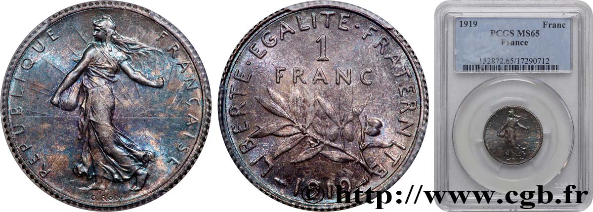 1 franc Semeuse 1919 Paris F.217/25 ST65 PCGS