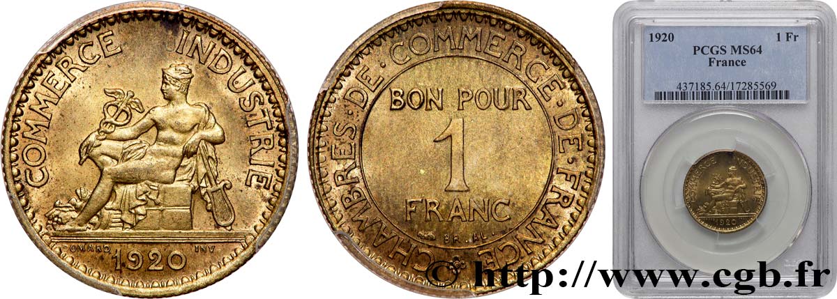 1 franc Chambres de Commerce 1920 Paris F.218/2 MS64 PCGS