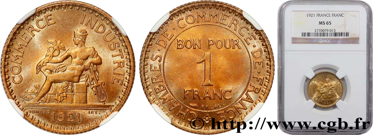 1 franc Chambres de Commerce 1921 Paris F.218/3 MS65 NGC