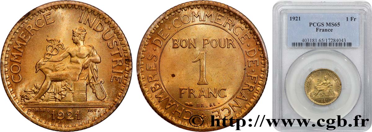 1 franc Chambres de Commerce 1921 Paris F.218/3 FDC65 PCGS