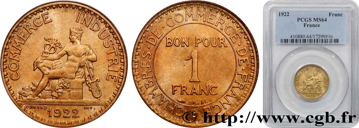 1 franc Chambres de Commerce 1922 Paris F.218/4 MS64 PCGS