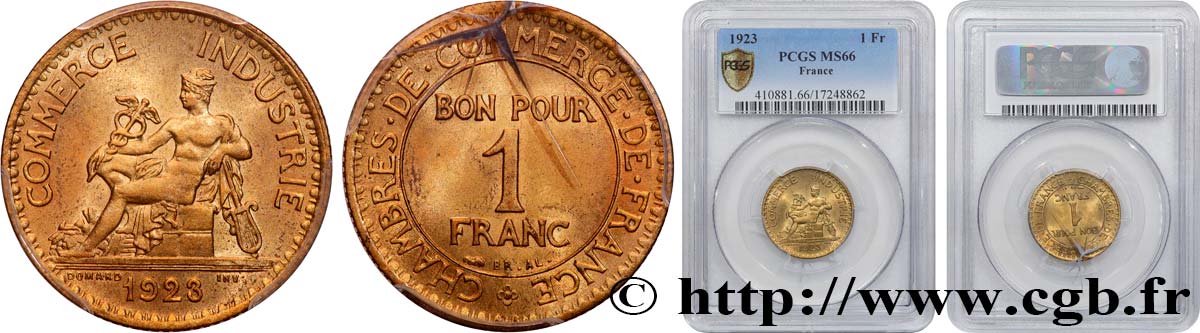 1 franc Chambres de Commerce 1923 Paris F.218/5 ST66 PCGS